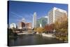 Gene Leahy Mall Skyline, Omaha, Nebraska, USA-Walter Bibikow-Stretched Canvas