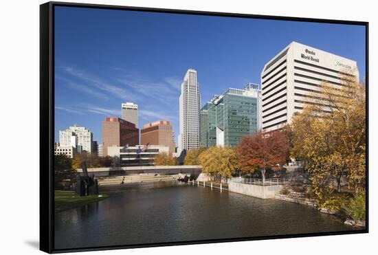 Gene Leahy Mall Skyline, Omaha, Nebraska, USA-Walter Bibikow-Framed Stretched Canvas