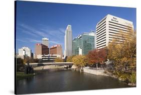 Gene Leahy Mall Skyline, Omaha, Nebraska, USA-Walter Bibikow-Stretched Canvas