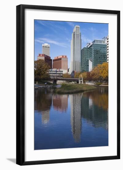 Gene Leahy Mall Skyline, Omaha, Nebraska, USA-Walter Bibikow-Framed Photographic Print