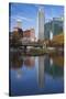 Gene Leahy Mall Skyline, Omaha, Nebraska, USA-Walter Bibikow-Stretched Canvas