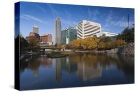 Gene Leahy Mall Skyline, Omaha, Nebraska, USA-Walter Bibikow-Stretched Canvas