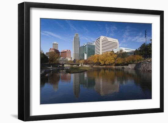 Gene Leahy Mall Skyline, Omaha, Nebraska, USA-Walter Bibikow-Framed Photographic Print