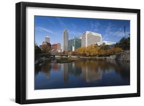 Gene Leahy Mall Skyline, Omaha, Nebraska, USA-Walter Bibikow-Framed Photographic Print