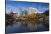 Gene Leahy Mall Skyline, Omaha, Nebraska, USA-Walter Bibikow-Stretched Canvas