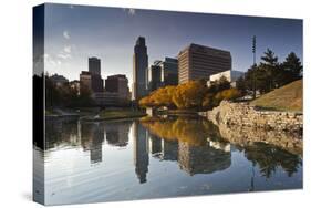 Gene Leahy Mall Skyline, Omaha, Nebraska, USA-Walter Bibikow-Stretched Canvas