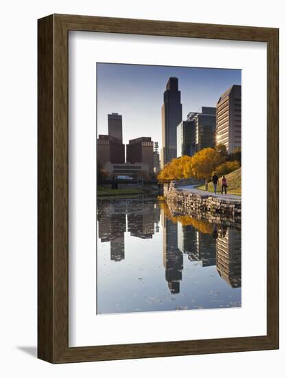 Gene Leahy Mall Skyline, Omaha, Nebraska, USA-Walter Bibikow-Framed Photographic Print