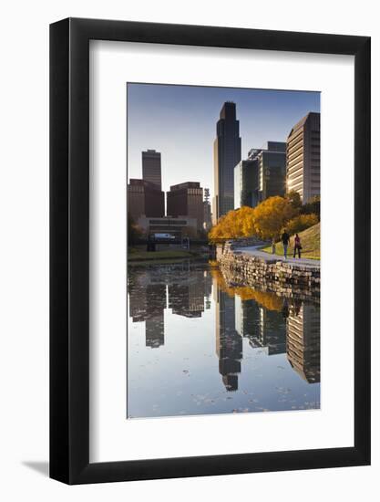 Gene Leahy Mall Skyline, Omaha, Nebraska, USA-Walter Bibikow-Framed Photographic Print