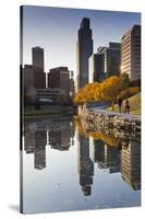 Gene Leahy Mall Skyline, Omaha, Nebraska, USA-Walter Bibikow-Stretched Canvas