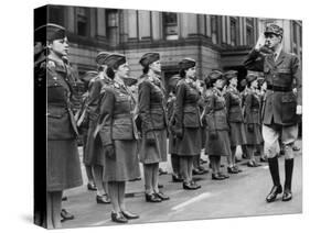 General Charles De Gaulle During Review of Young Women of Free French Forces at Wellington Barracks-null-Stretched Canvas