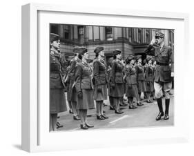 General Charles De Gaulle During Review of Young Women of Free French Forces at Wellington Barracks-null-Framed Photo