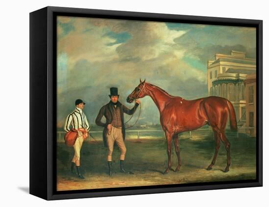 General Chasse, a Chestnut Racehorse Being Held by His Trainer, with His Jockey, J. Holmes-John E. Ferneley-Framed Stretched Canvas