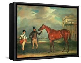 General Chasse, a Chestnut Racehorse Being Held by His Trainer, with His Jockey, J. Holmes-John E. Ferneley-Framed Stretched Canvas