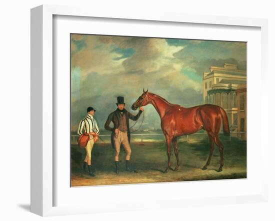 General Chasse, a Chestnut Racehorse Being Held by His Trainer, with His Jockey, J. Holmes-John E. Ferneley-Framed Giclee Print