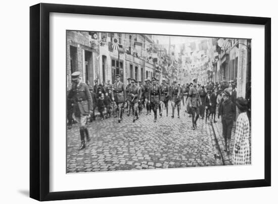 General Currie and Canadian Troops Walking Through a Liberated Town, 27 October 1918-null-Framed Giclee Print