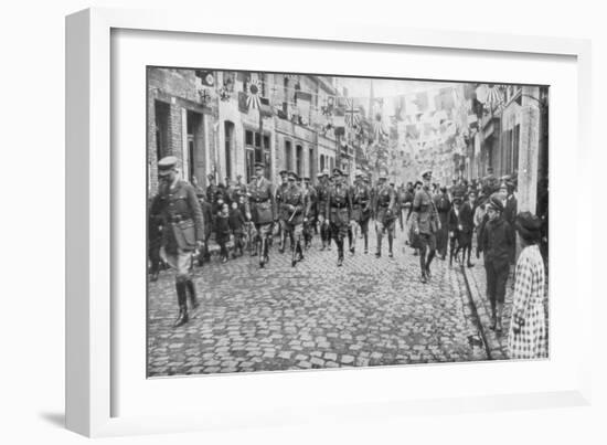 General Currie and Canadian Troops Walking Through a Liberated Town, 27 October 1918-null-Framed Giclee Print