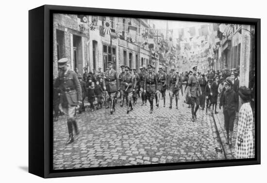 General Currie and Canadian Troops Walking Through a Liberated Town, 27 October 1918-null-Framed Stretched Canvas