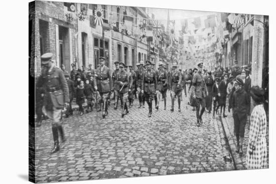 General Currie and Canadian Troops Walking Through a Liberated Town, 27 October 1918-null-Stretched Canvas