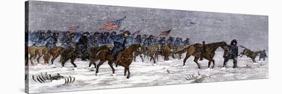 General Custer's Cavalry Marching to Attack a Cheyenne Village on the Great Plains, 1868-null-Stretched Canvas