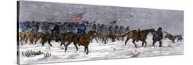 General Custer's Cavalry Marching to Attack a Cheyenne Village on the Great Plains, 1868-null-Stretched Canvas