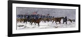 General Custer's Cavalry Marching to Attack a Cheyenne Village on the Great Plains, 1868-null-Framed Giclee Print