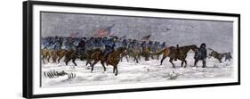 General Custer's Cavalry Marching to Attack a Cheyenne Village on the Great Plains, 1868-null-Framed Giclee Print