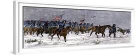General Custer's Cavalry Marching to Attack a Cheyenne Village on the Great Plains, 1868-null-Framed Giclee Print