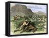 General Custer's Scout Surrounded by Hostile Arapahoes in the Black Hills, Dakota Territory, c.1874-null-Framed Stretched Canvas