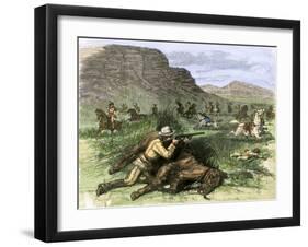 General Custer's Scout Surrounded by Hostile Arapahoes in the Black Hills, Dakota Territory, c.1874-null-Framed Giclee Print