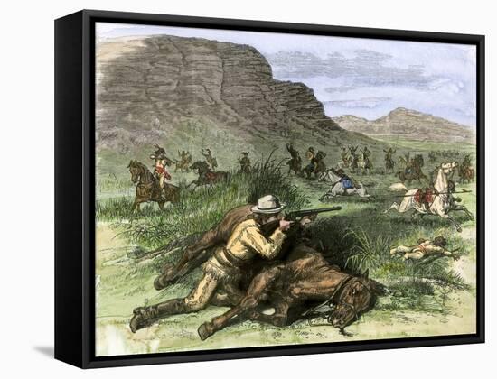General Custer's Scout Surrounded by Hostile Arapahoes in the Black Hills, Dakota Territory, c.1874-null-Framed Stretched Canvas