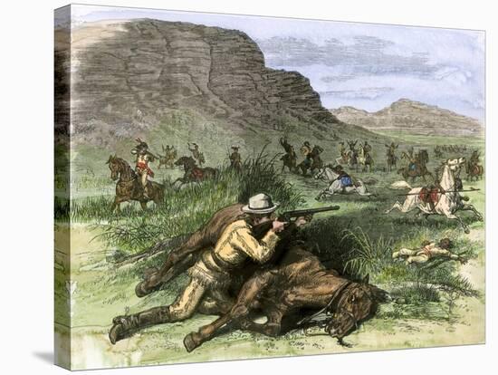 General Custer's Scout Surrounded by Hostile Arapahoes in the Black Hills, Dakota Territory, c.1874-null-Stretched Canvas