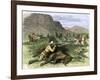 General Custer's Scout Surrounded by Hostile Arapahoes in the Black Hills, Dakota Territory, c.1874-null-Framed Giclee Print