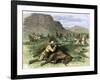 General Custer's Scout Surrounded by Hostile Arapahoes in the Black Hills, Dakota Territory, c.1874-null-Framed Giclee Print