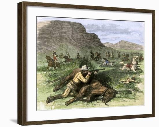 General Custer's Scout Surrounded by Hostile Arapahoes in the Black Hills, Dakota Territory, c.1874-null-Framed Giclee Print