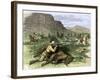 General Custer's Scout Surrounded by Hostile Arapahoes in the Black Hills, Dakota Territory, c.1874-null-Framed Giclee Print