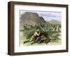 General Custer's Scout Surrounded by Hostile Arapahoes in the Black Hills, Dakota Territory, c.1874-null-Framed Premium Giclee Print