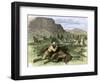 General Custer's Scout Surrounded by Hostile Arapahoes in the Black Hills, Dakota Territory, c.1874-null-Framed Giclee Print