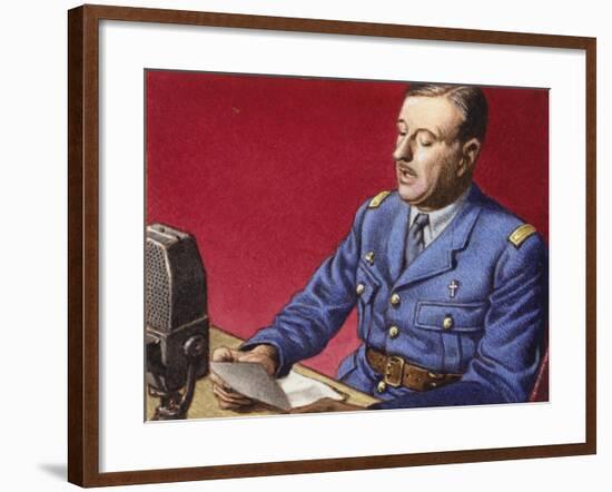 General De Gaulle Broadcasts to the Free French-Pat Nicolle-Framed Giclee Print