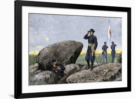 General G. K. Warren at the Signal Station on Little Round Top, Battle of Gettysburg, 1863-null-Framed Giclee Print