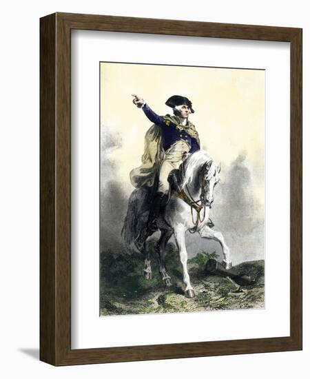 General George Washington in Battle on Horseback, Revolutionary War-null-Framed Giclee Print