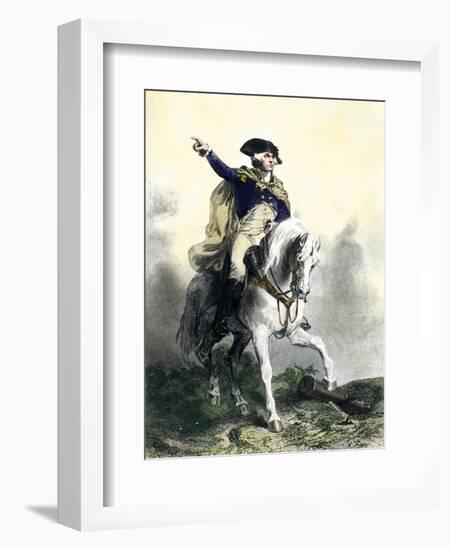 General George Washington in Battle on Horseback, Revolutionary War-null-Framed Giclee Print