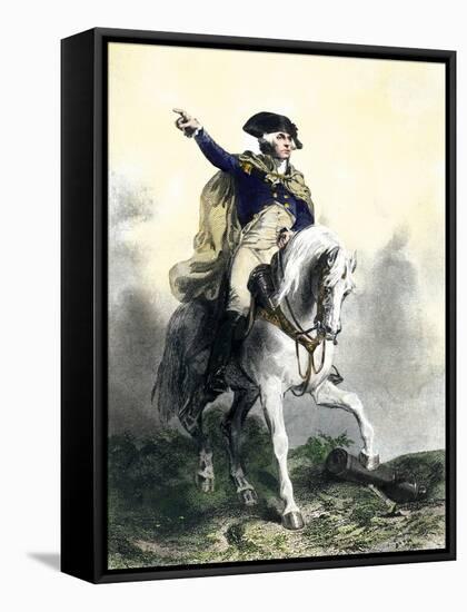 General George Washington in Battle on Horseback, Revolutionary War-null-Framed Stretched Canvas