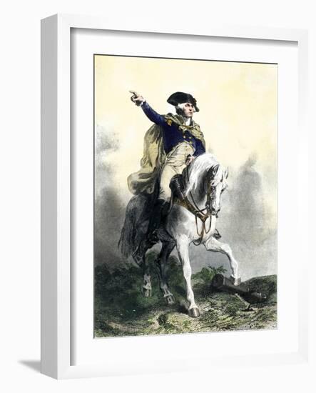 General George Washington in Battle on Horseback, Revolutionary War-null-Framed Giclee Print