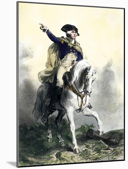 General George Washington in Battle on Horseback, Revolutionary War-null-Mounted Giclee Print