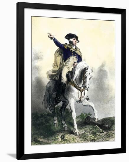 General George Washington in Battle on Horseback, Revolutionary War-null-Framed Giclee Print