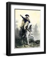General George Washington in Battle on Horseback, Revolutionary War-null-Framed Premium Giclee Print