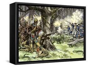 General Harmar Defeated by Miami Tribe Warriors in the Old Northwest Territory, c.1790-null-Framed Stretched Canvas