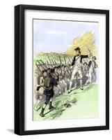 General John Stark Leading His New Hampshire Militiamen at Battle of Bennington, Vermont, c.1777-null-Framed Giclee Print