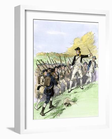 General John Stark Leading His New Hampshire Militiamen at Battle of Bennington, Vermont, c.1777-null-Framed Giclee Print