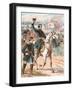 General Joseph Hooker riding on a horse and waving at his troops.-Vernon Lewis Gallery-Framed Art Print